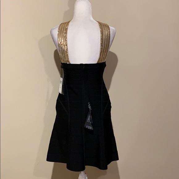 NWT Herve Leger “Amalli” Gold Black Bandage Dress - Picture 6 of 8